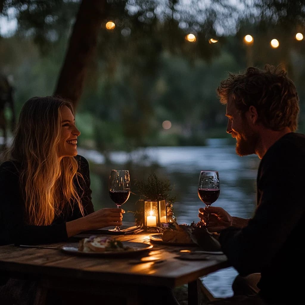 Couple enjoying champagne together, celebrating